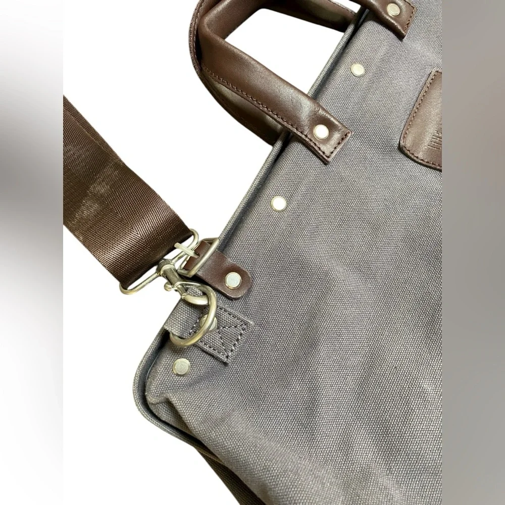 Line of Trade No. 0312 Canvas Weekender Duffel Bag Gray Leather Carry On Tote